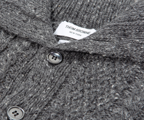 Thom Browne Cable Full Button Mohair Cardigan Grey