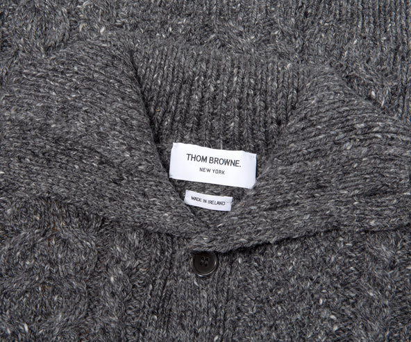 Thom Browne Cable Full Button Mohair Cardigan Grey
