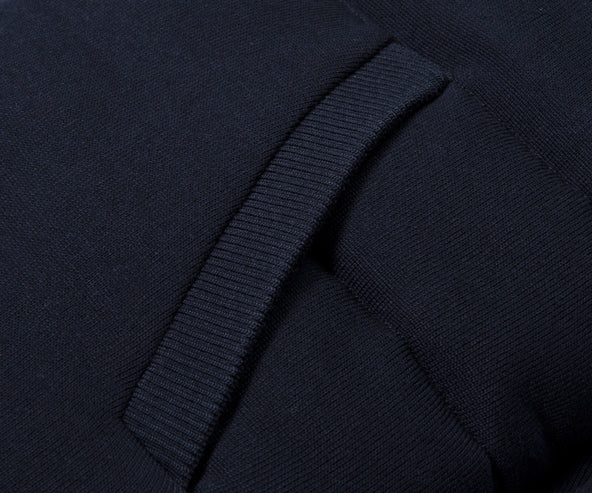 Thom Browne Merino Wool Jersey Stitch Padded 4-Bar Zip up Hooded Jacket Navy