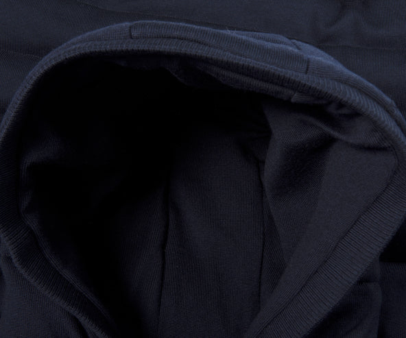Thom Browne Merino Wool Jersey Stitch Padded 4-Bar Zip up Hooded Jacket Navy