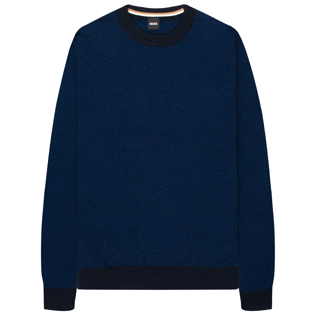 BOSS Textured Crew Neck Knitwear Navy