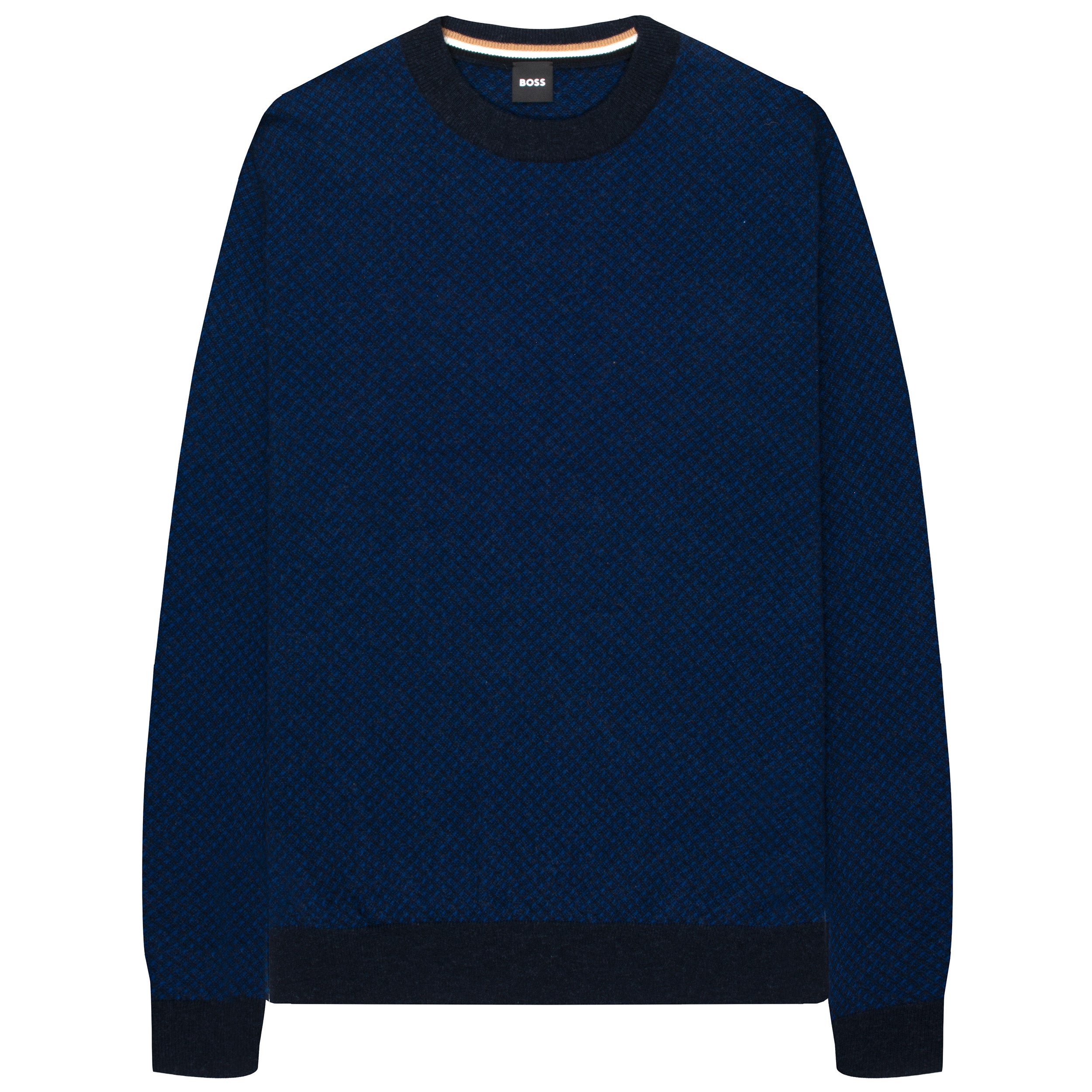 BOSS Textured Crew Neck Knitwear Navy