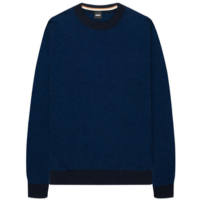 BOSS Textured Crew Neck Knitwear Navy