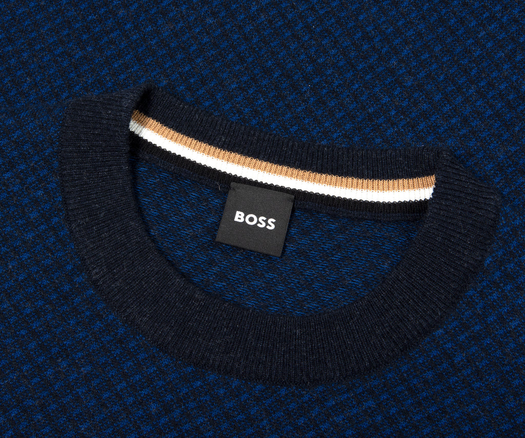 BOSS Textured Crew Neck Knitwear Navy