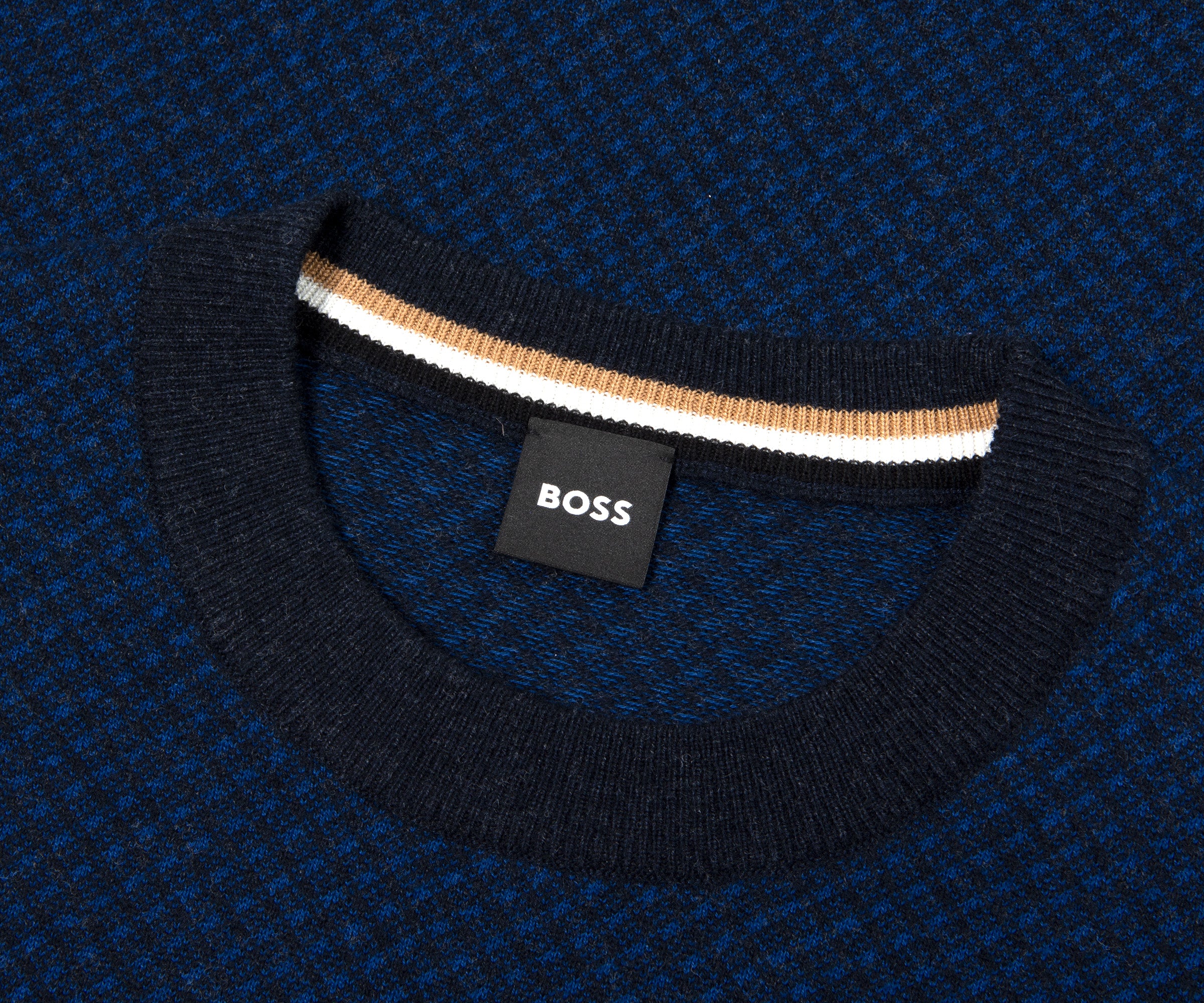 BOSS Textured Crew Neck Knitwear Navy