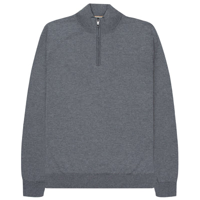 BOSS Ebenji 1/4 Zip Wool Knitwear Medium Grey