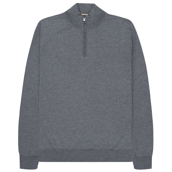 BOSS Ebenji 1/4 Zip Wool Knitwear Medium Grey