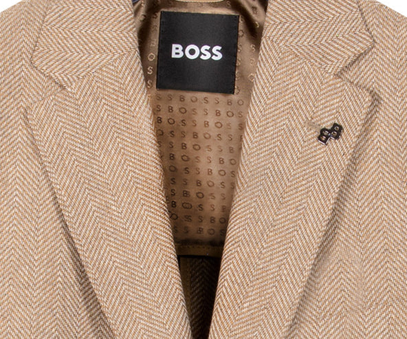 HUGO BOSS H-Hutson Slim Fit Herringbone Blazer Beige