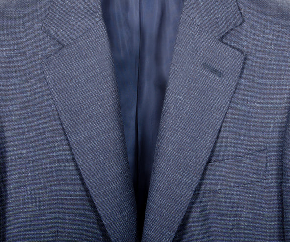 Canali Linen And Wool Textured Blazer Blue