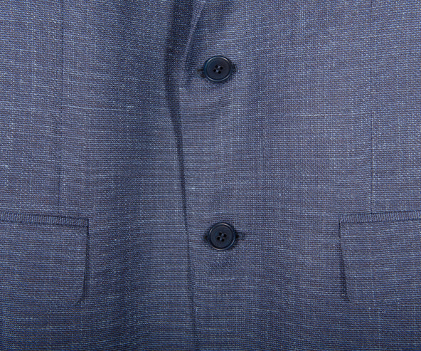 Canali Linen And Wool Textured Blazer Blue