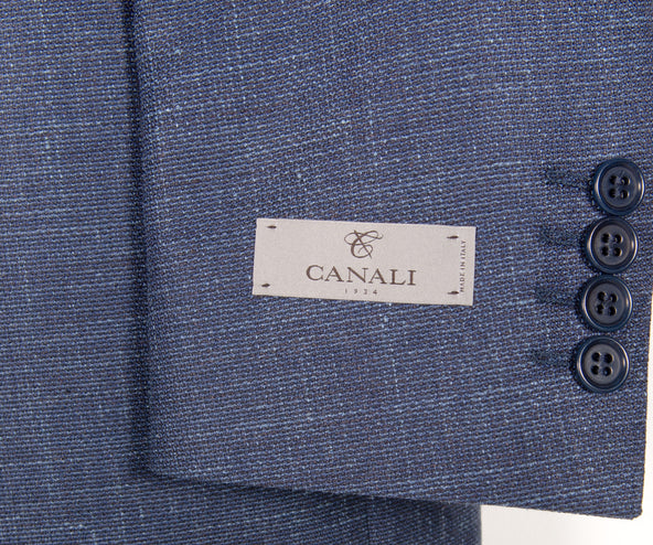 Canali Linen And Wool Textured Blazer Blue