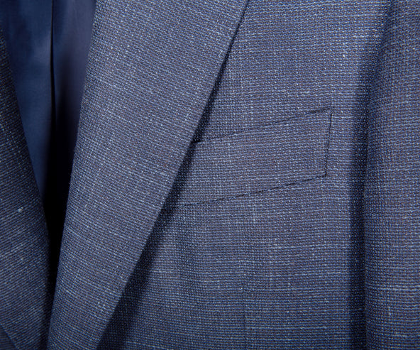 Canali Linen And Wool Textured Blazer Blue