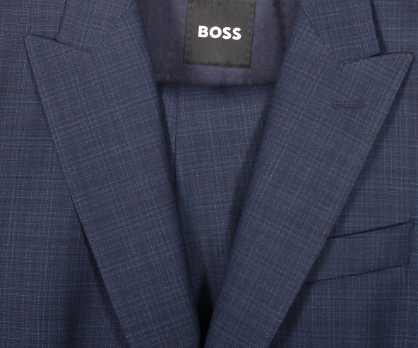 HUGO BOSS H-Huge Slim Fit 2 Piece Patterned Suit Dark Blue