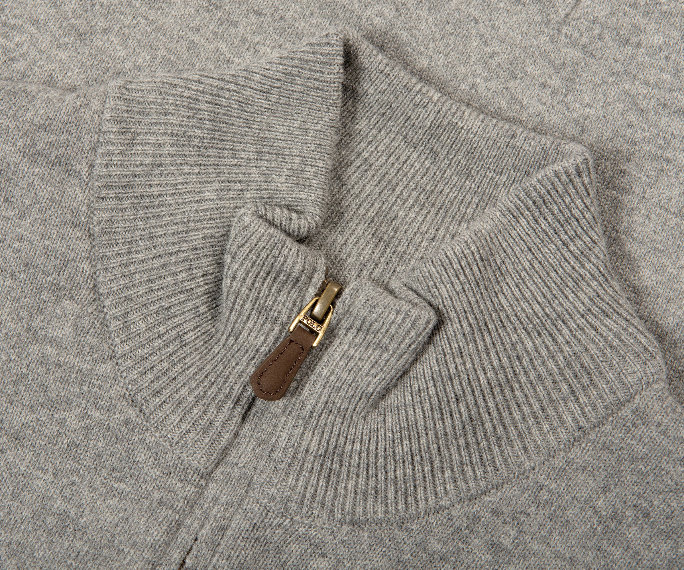 Ralph Lauren Classic Logo 1/4 Zip Knit Fawn Grey Heather