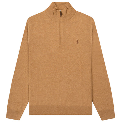 Polo Ralph Lauren Classic Logo 1/4 Zip Knit Latte Brown Heather