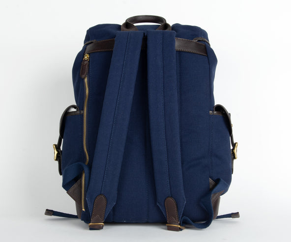 Polo Ralph Lauren Leather-Trim Canvas Backpack Newport Navy/Dark Brown