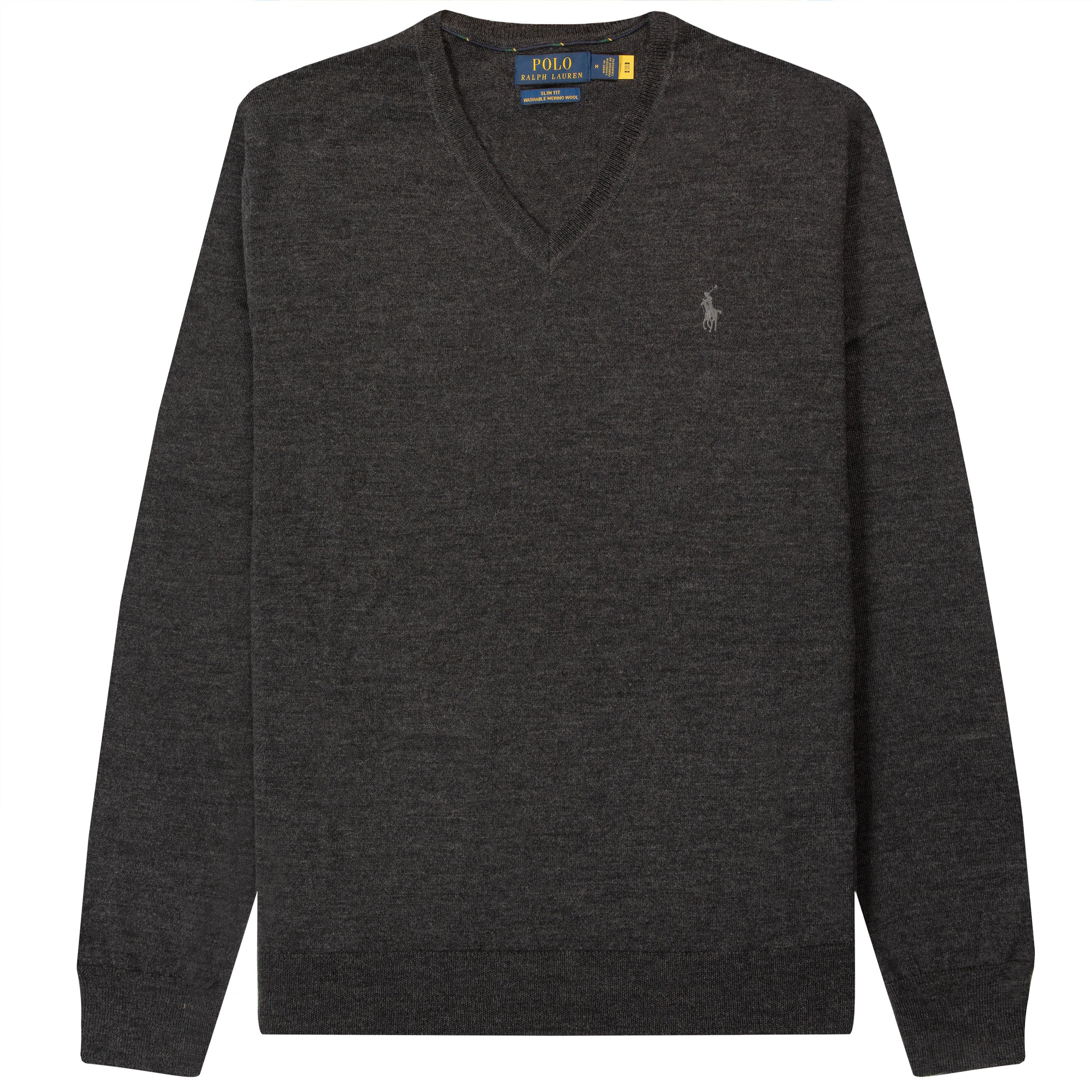 Ralph Lauren Slim Fit Washable Wool V-Neck Sweater Dark Granite Heather