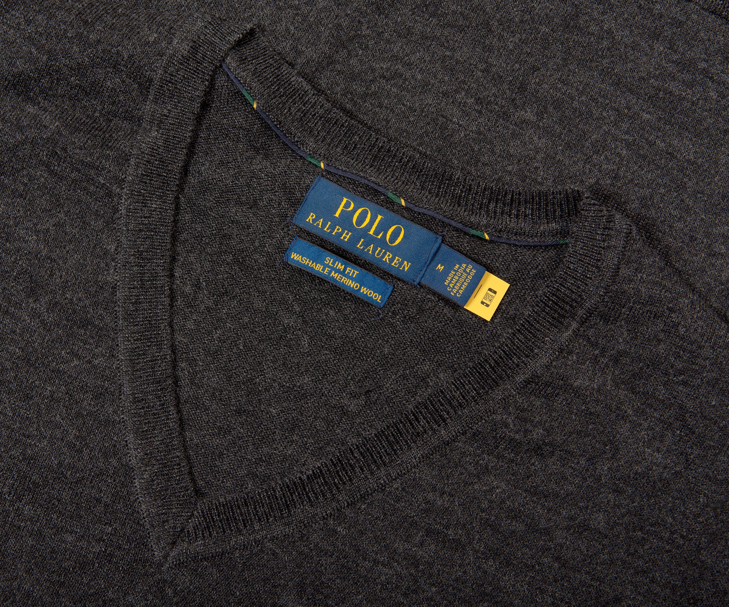 Ralph Lauren Slim Fit Washable Wool V-Neck Sweater Dark Granite Heather
