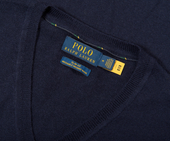 Polo Ralph Lauren Slim Fit Washable Wool V-Neck Sweater Hunter Navy