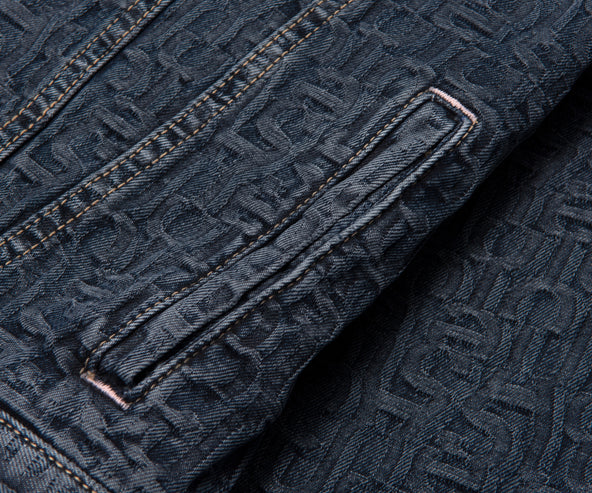 Acne Studios Monogramed Jacquard Denim Jacket Navy
