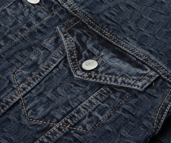 Acne Studios Monogramed Jacquard Denim Jacket Navy