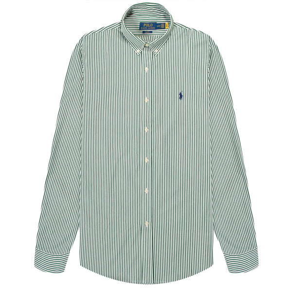 Polo Ralph Lauren Slim Fit Striped Stretch Poplin Shirt Pine/White