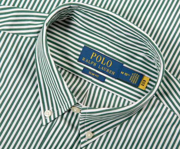 Polo Ralph Lauren Slim Fit Striped Stretch Poplin Shirt Pine/White