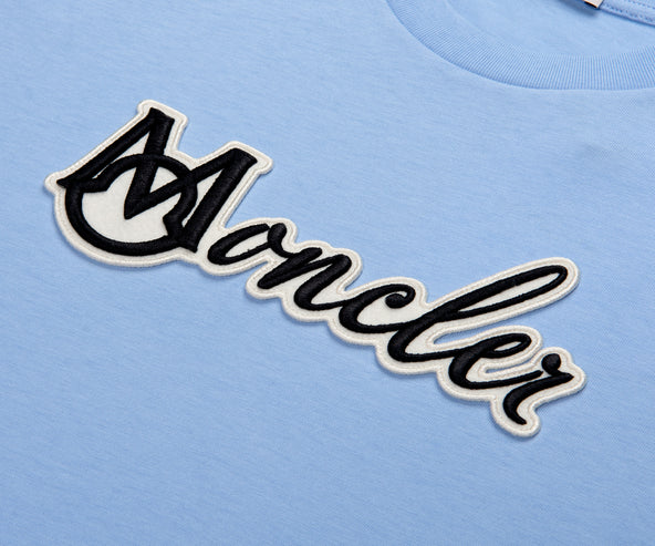 Moncler Embroidered Varsity Logo T-Shirt Light Blue