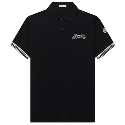 Moncler Embroidered Varsity Logo Polo Black