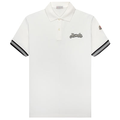 Moncler Embroidered Varsity Logo Polo White