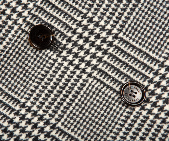 BRUNELLO CUCINELLI DB Prince Of Wales Checked Wool Overcoat Black/White