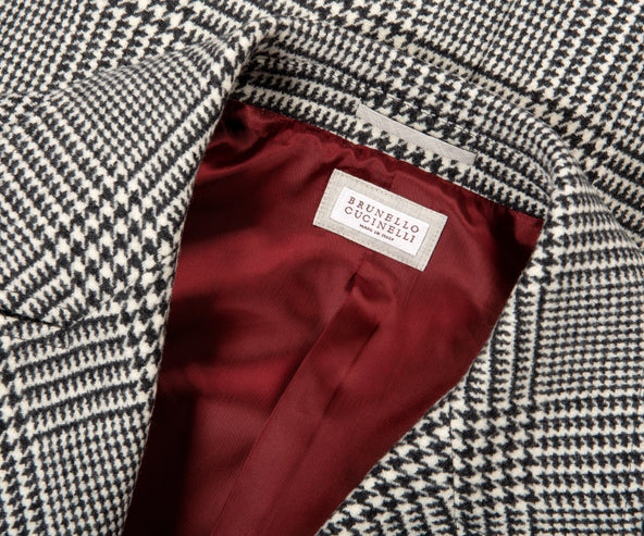BRUNELLO CUCINELLI DB Prince Of Wales Checked Wool Overcoat Black/White