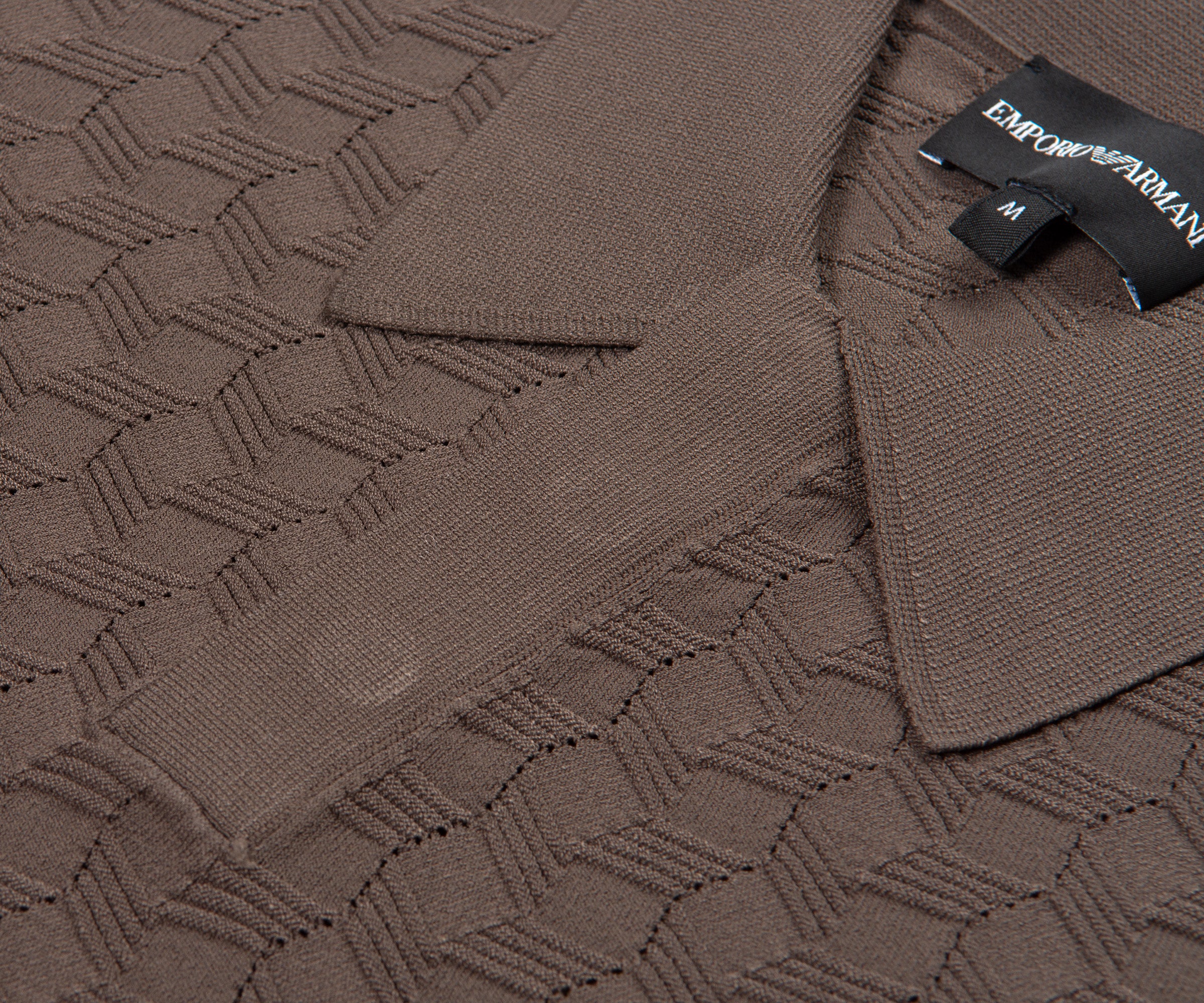 Emporio Armani Textured Weave SS Polo Brown