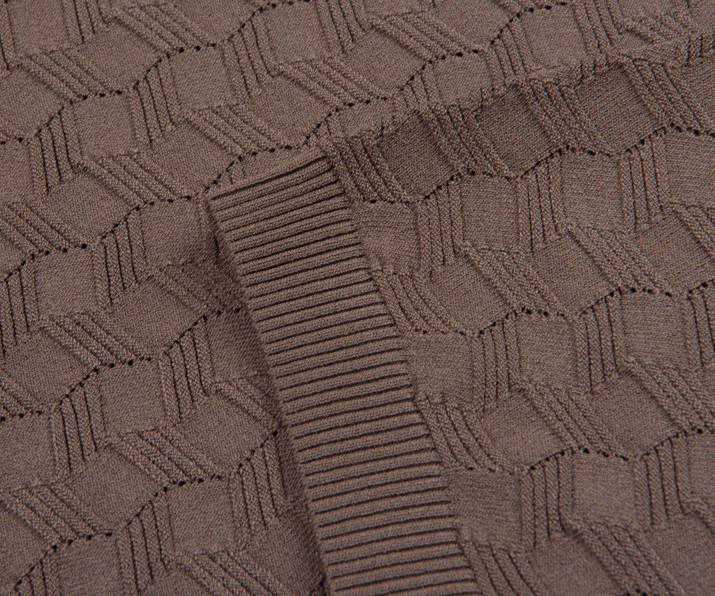 Emporio Armani Textured Weave SS Polo Brown