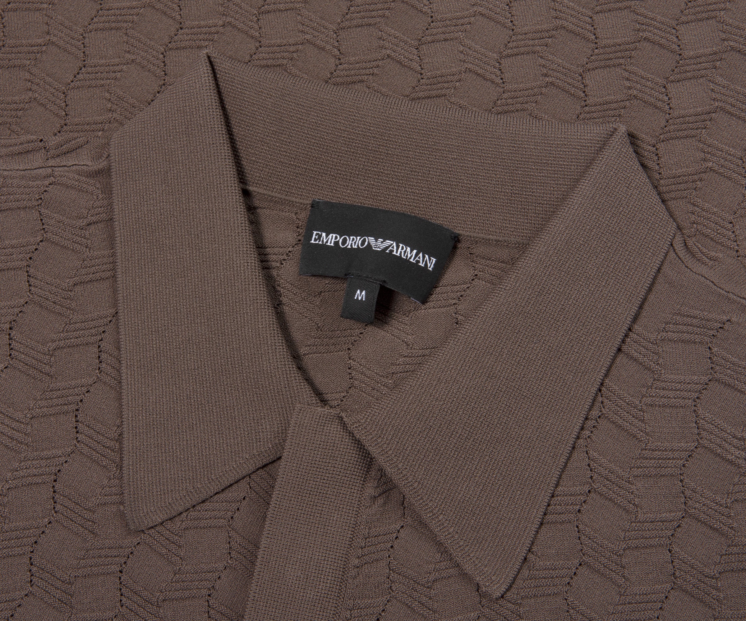 Emporio Armani Textured Weave SS Polo Brown