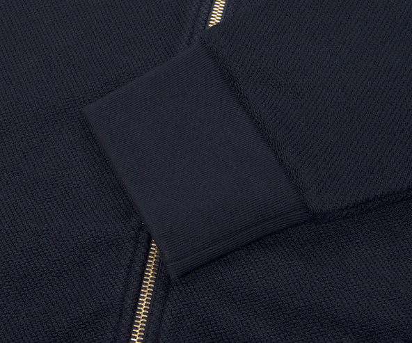 Thom Browne Funnel Neck Zip Knitted Cardigan Navy