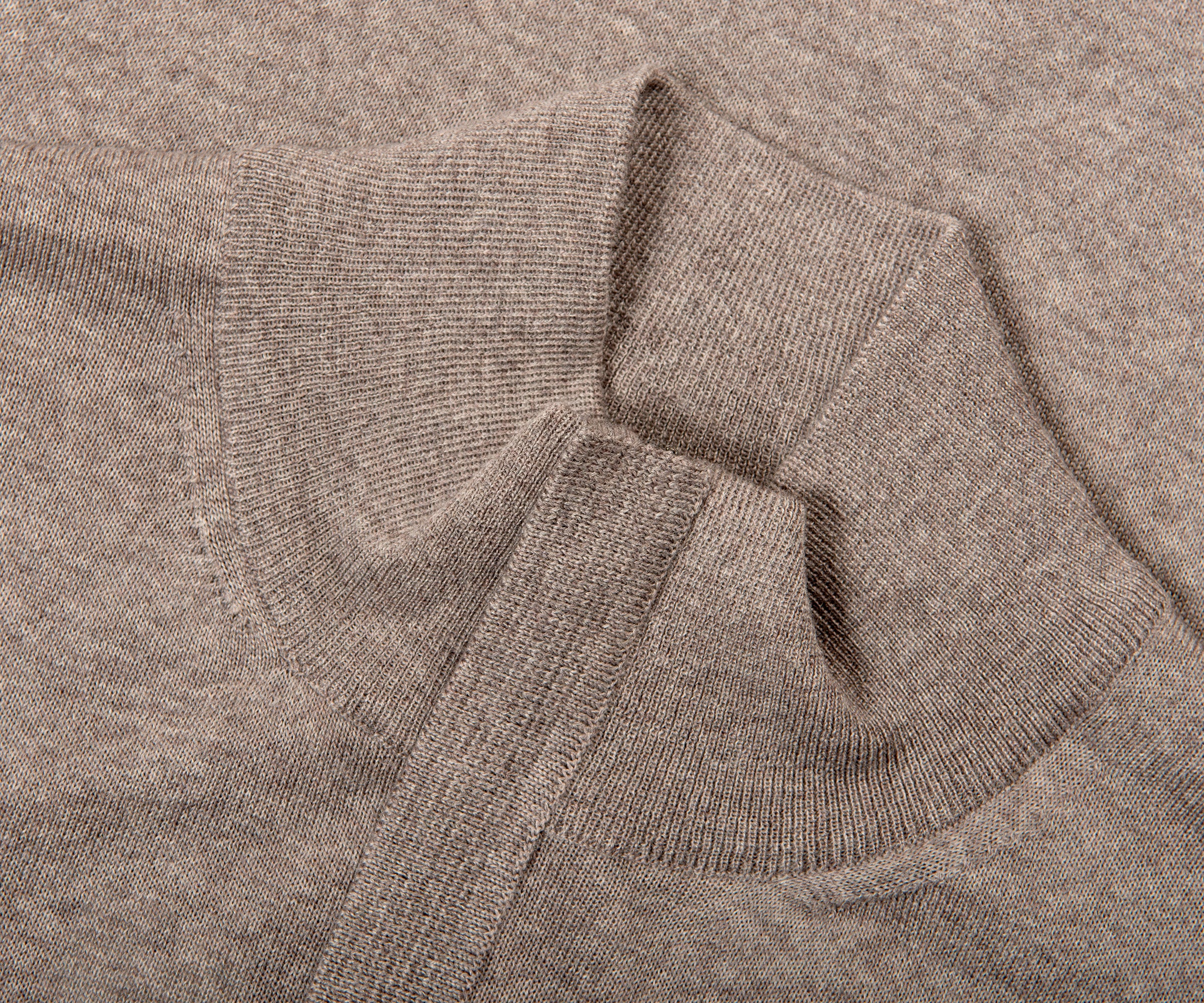 Canali Merino Wool Mock Turtleneck 1/4 Zip Knit Taupe