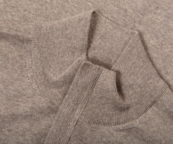 Canali Merino Wool Mock Turtleneck 1/4 Zip Knit Taupe