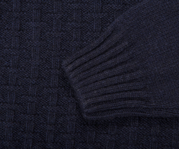 Canali Mixed Wool Jacquard Motif Turtleneck Navy