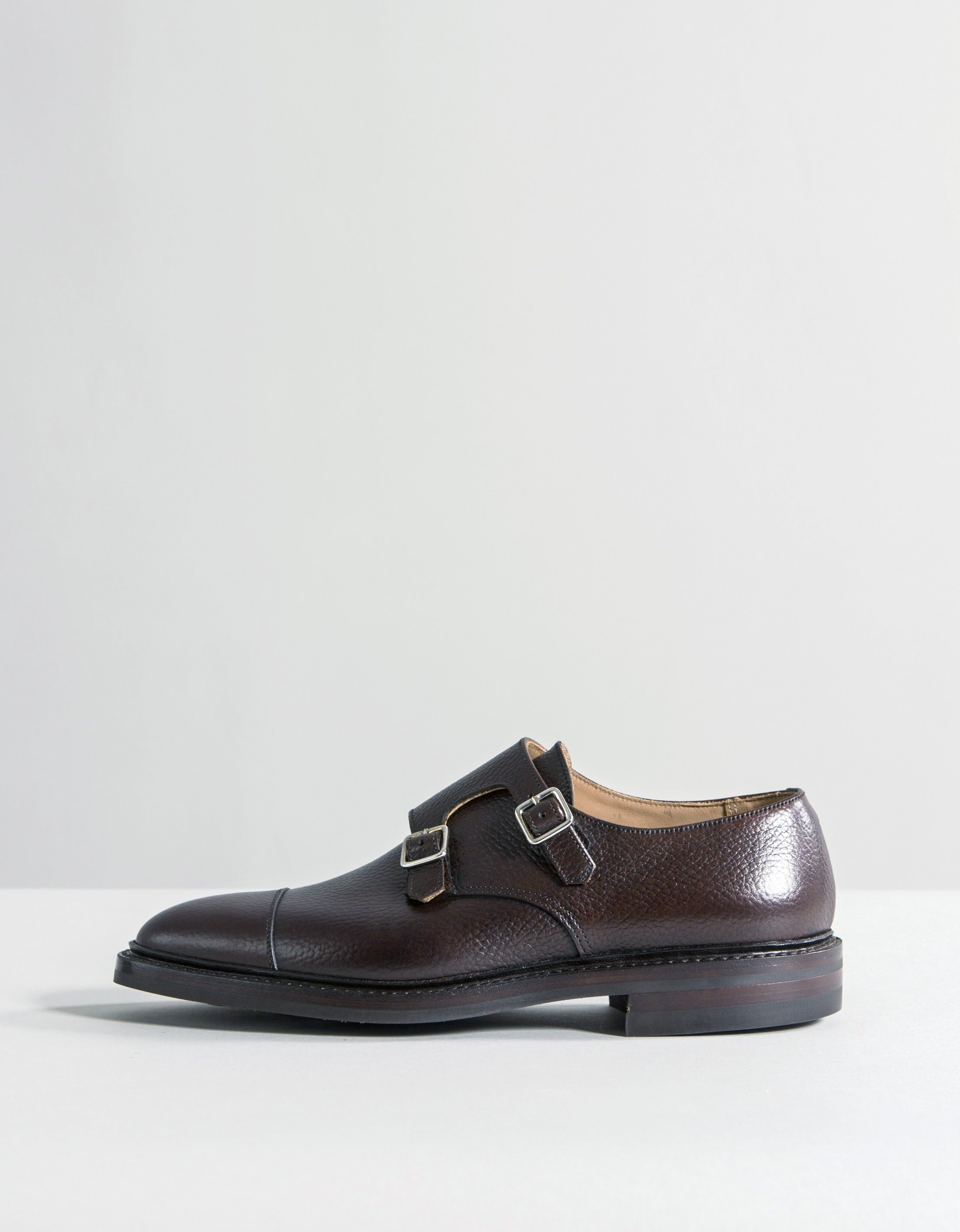 Crockett & Jones 'Harrogate' Country Calf Grain Double Monk Shoes Dark Brown