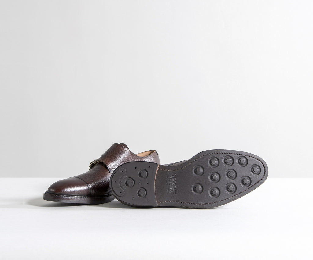 Crockett & Jones 'Harrogate' Country Calf Grain Double Monk Shoes Dark Brown