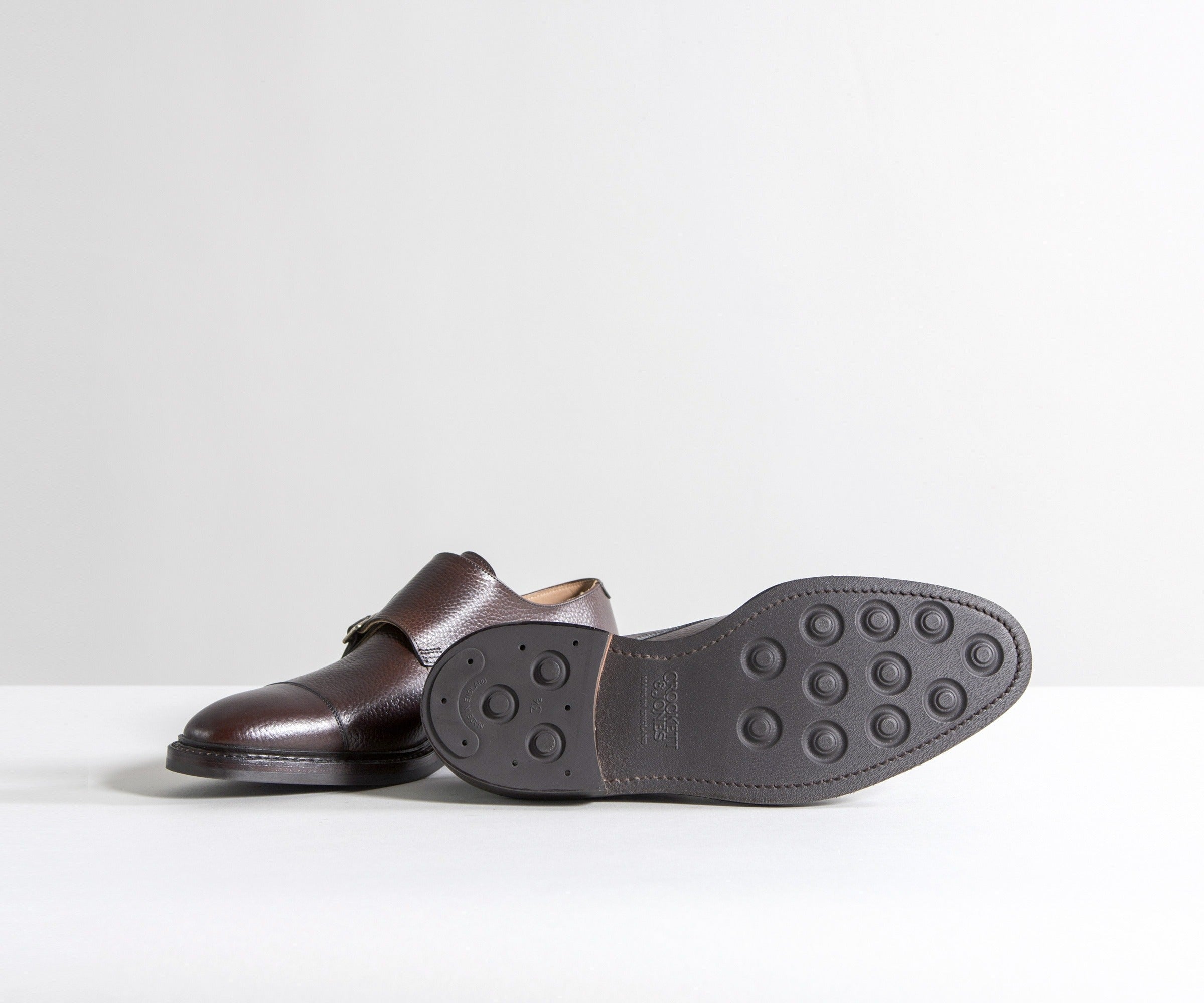 Crockett & Jones 'Harrogate' Country Calf Grain Double Monk Shoes Dark Brown