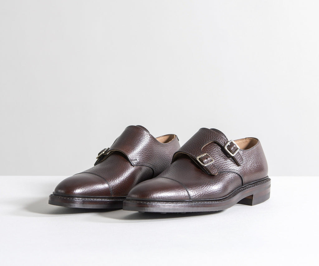 Crockett & Jones 'Harrogate' Country Calf Grain Double Monk Shoes Dark Brown