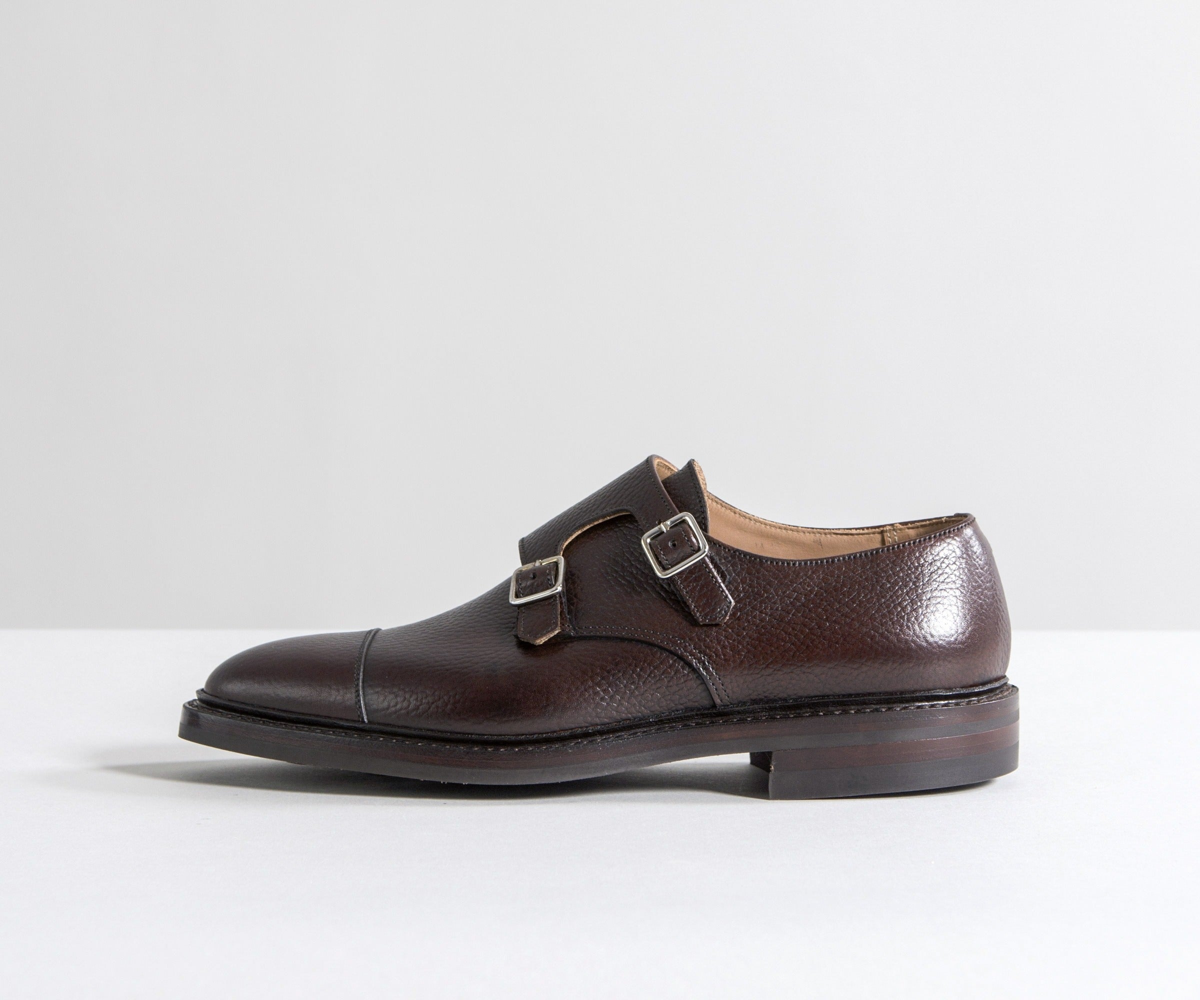 Crockett & Jones 'Harrogate' Country Calf Grain Double Monk Shoes Dark Brown