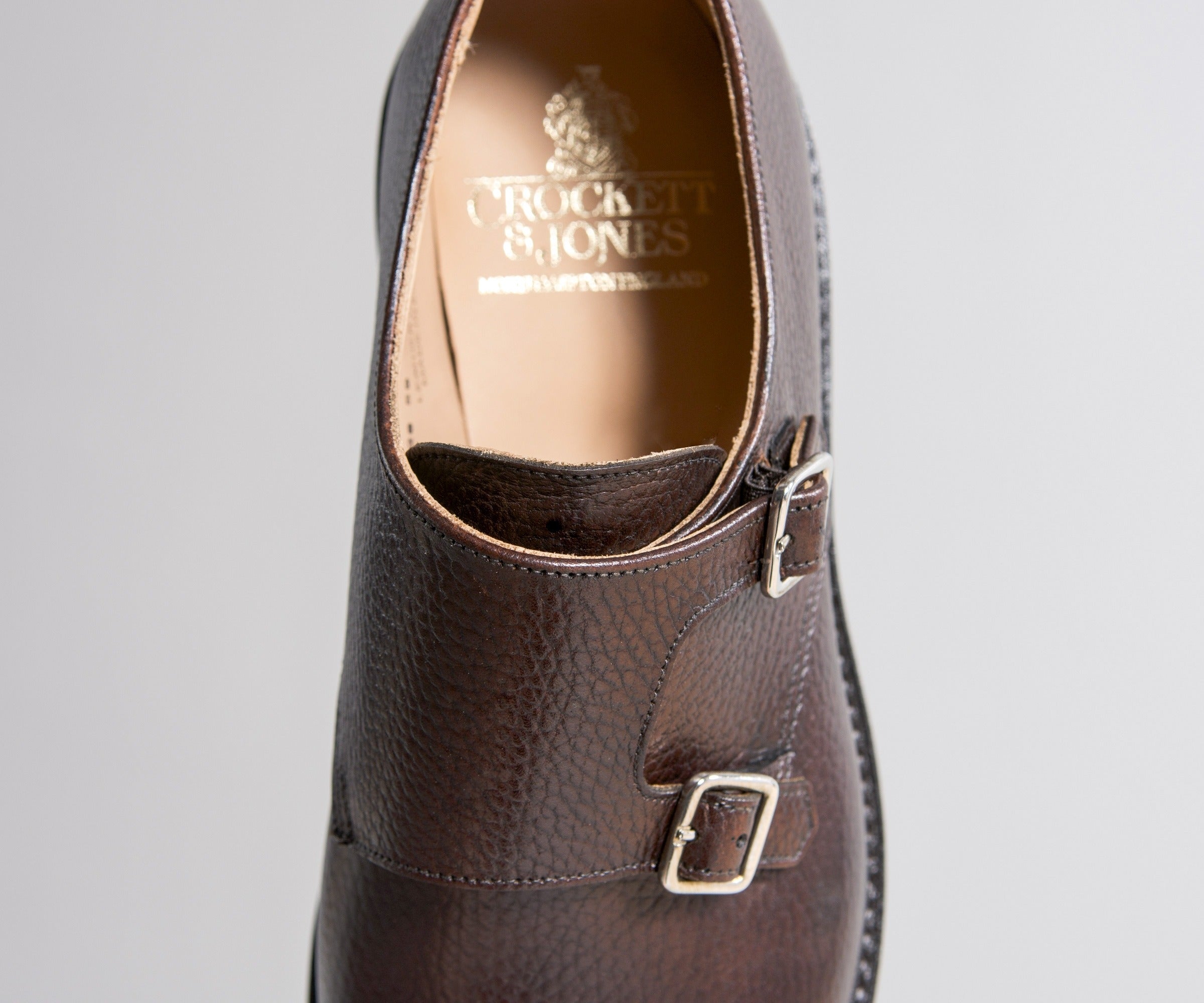 Crockett & Jones 'Harrogate' Country Calf Grain Double Monk Shoes Dark Brown