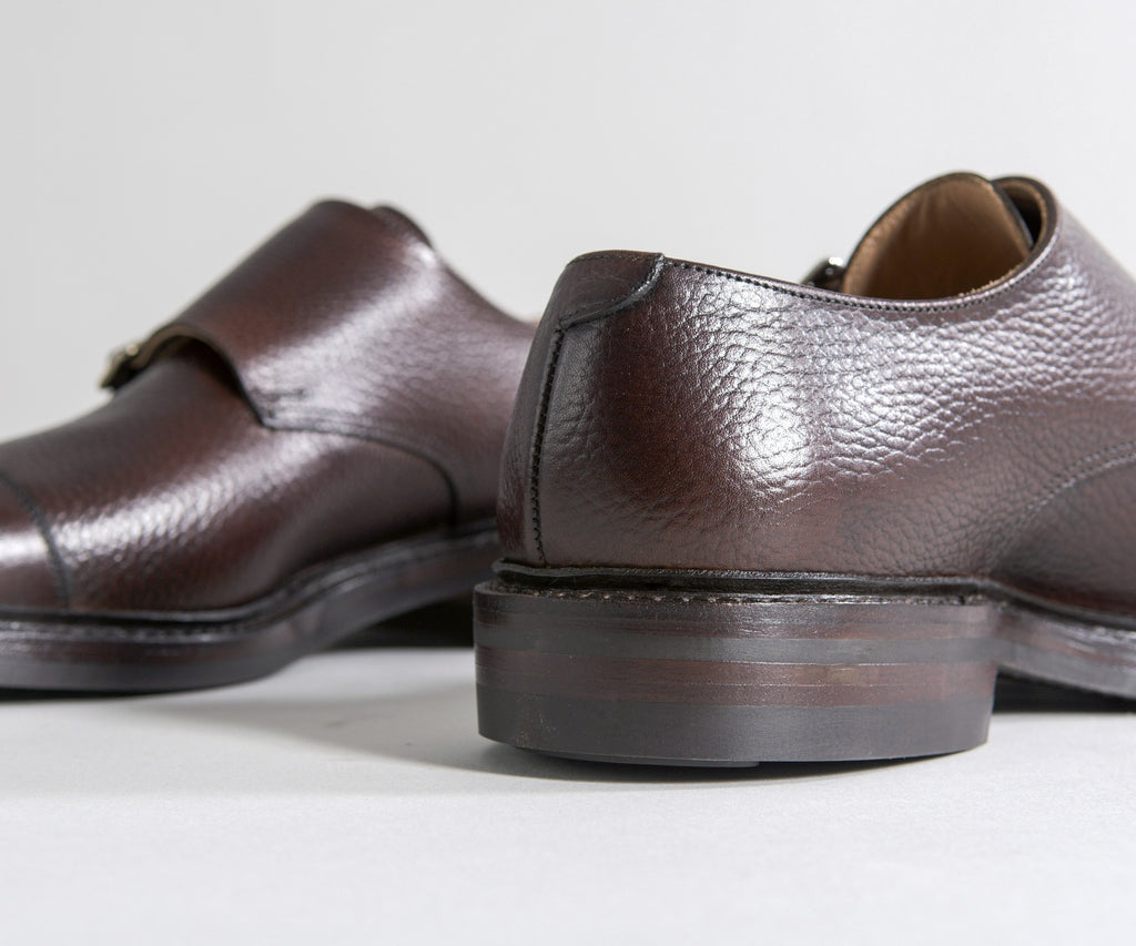 Crockett & Jones 'Harrogate' Country Calf Grain Double Monk Shoes Dark Brown