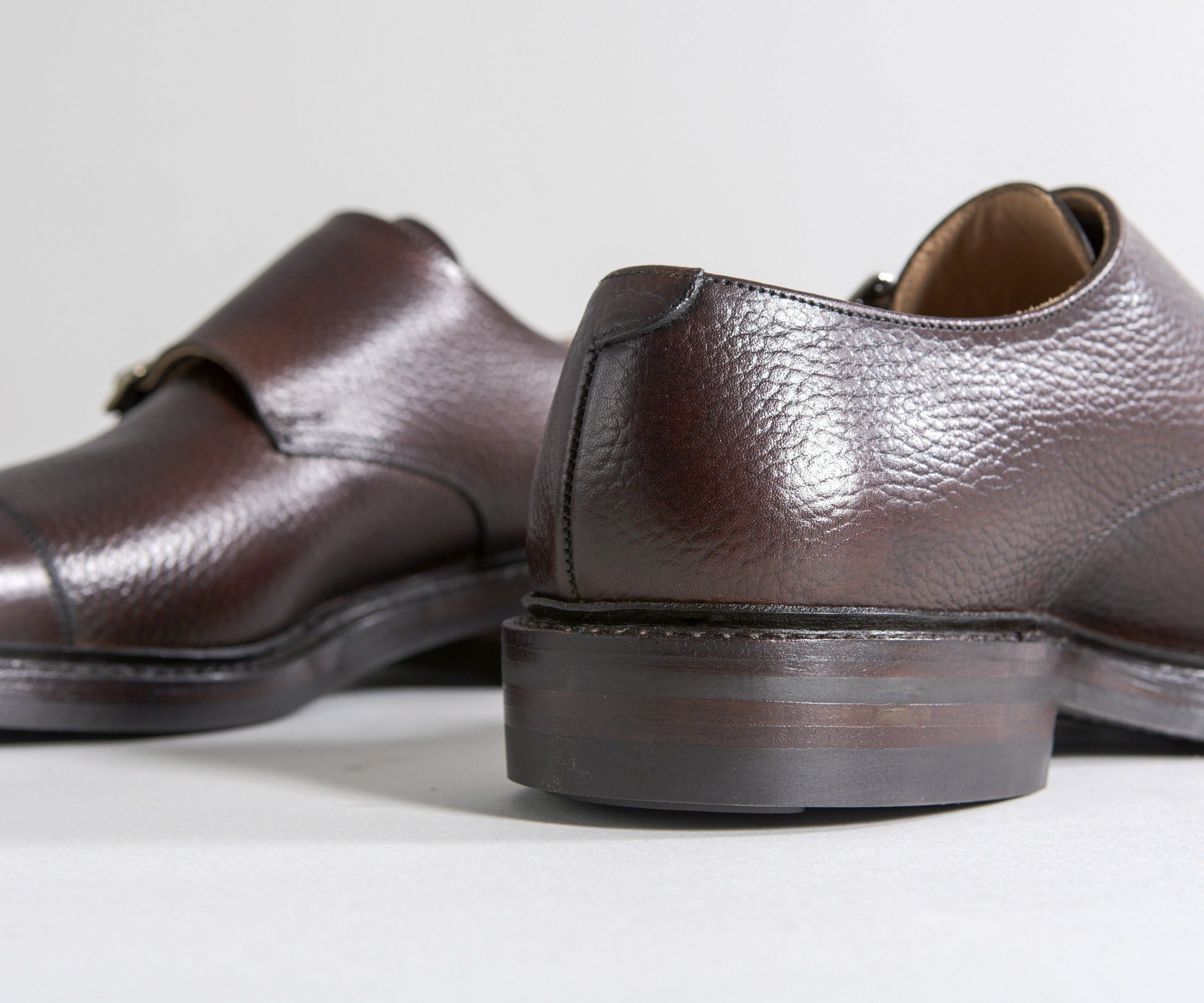 Crockett & Jones 'Harrogate' Country Calf Grain Double Monk Shoes Dark Brown