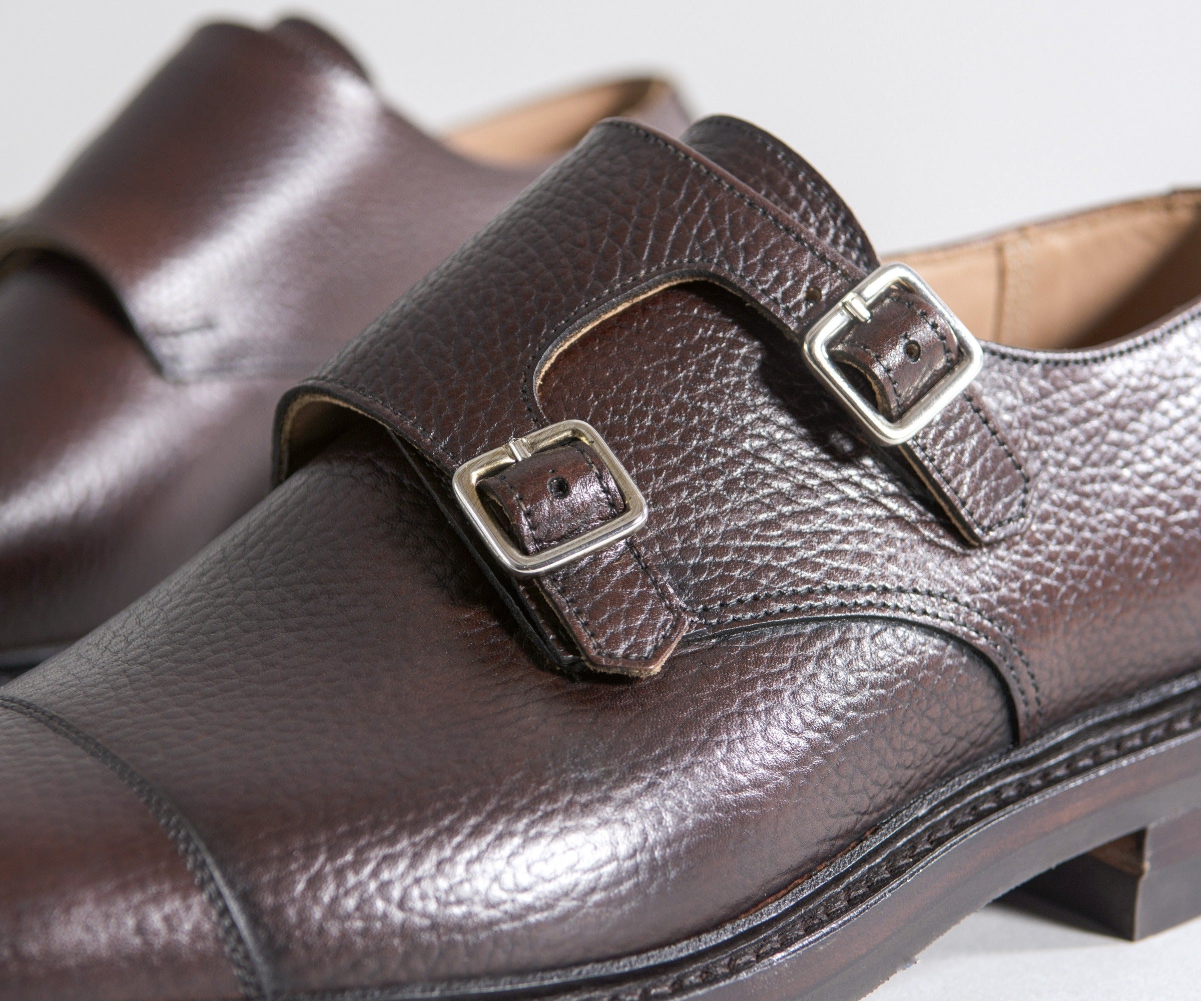 Crockett & Jones 'Harrogate' Country Calf Grain Double Monk Shoes Dark Brown