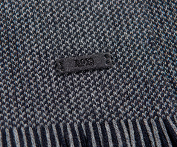 HUGO BOSS Medeo Weaved Wool & Cotton Scarf Navy/Grey