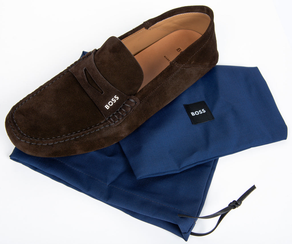 BOSS Driver Moccasins Suede Loafer Dark Brown